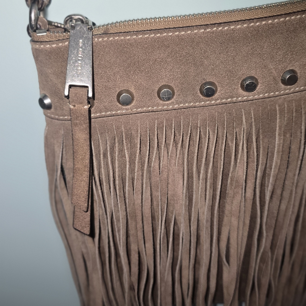 Michael Kors Billy Dark Dune Soft Brown Suede Fringe Shoulder Crossbody Bag - Picture 4 of 8